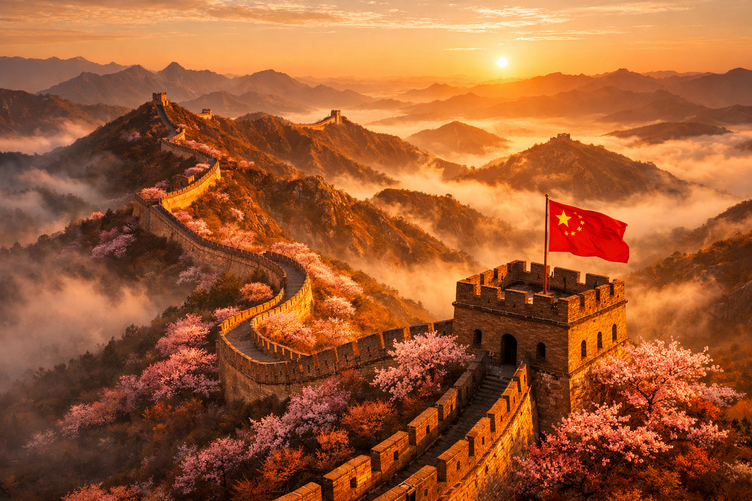Grande Muralha da China ao amanhecer